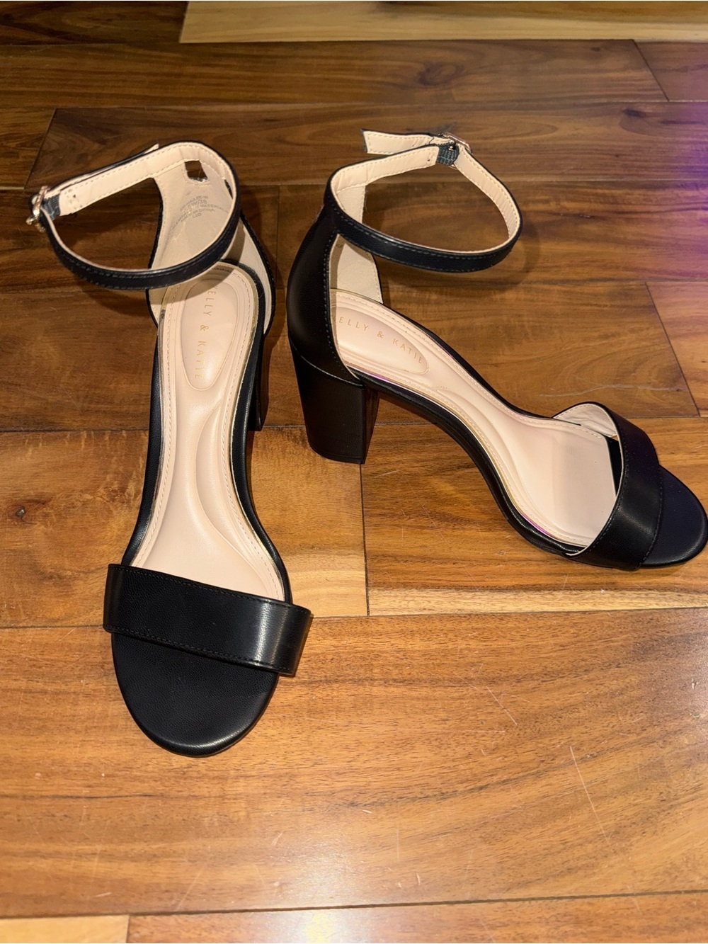 Kelly & Katie Black Ankle-Strap Block Heels